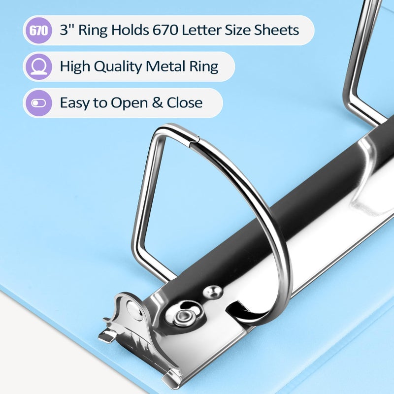 سويز مجلد Sooez BinderX فائق المتانة مقاس 3 بوصات و3 حلقات، مجلدات كبيرة على شكل حرف D، تحمل 670 ورقة من ورق مقاس 8.5 × 11، غطاء عرض قابل للتخصيص مع جيبين داخليين، مستلزمات المدرسة والمكتب، لافندر - Image 4